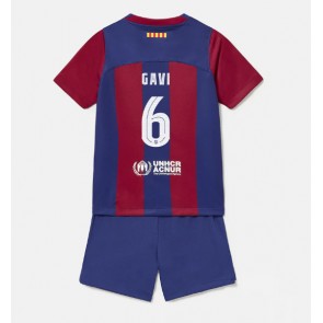 Barcelona Paez Gavi #6 Dětské Domácí dres komplet 2023-24 Krátký Rukáv (+ trenýrky)